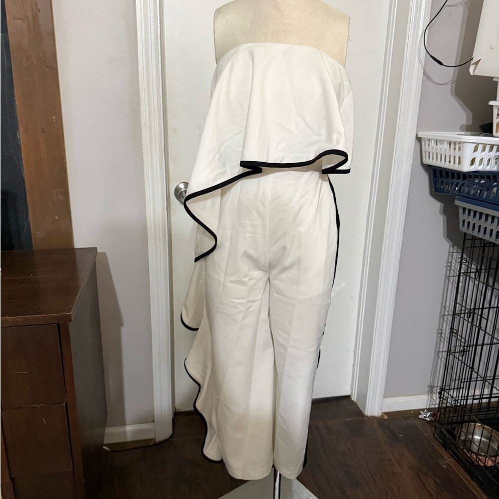 L'ATISTE White Strapless Jumpsuit with‎ Black Edging